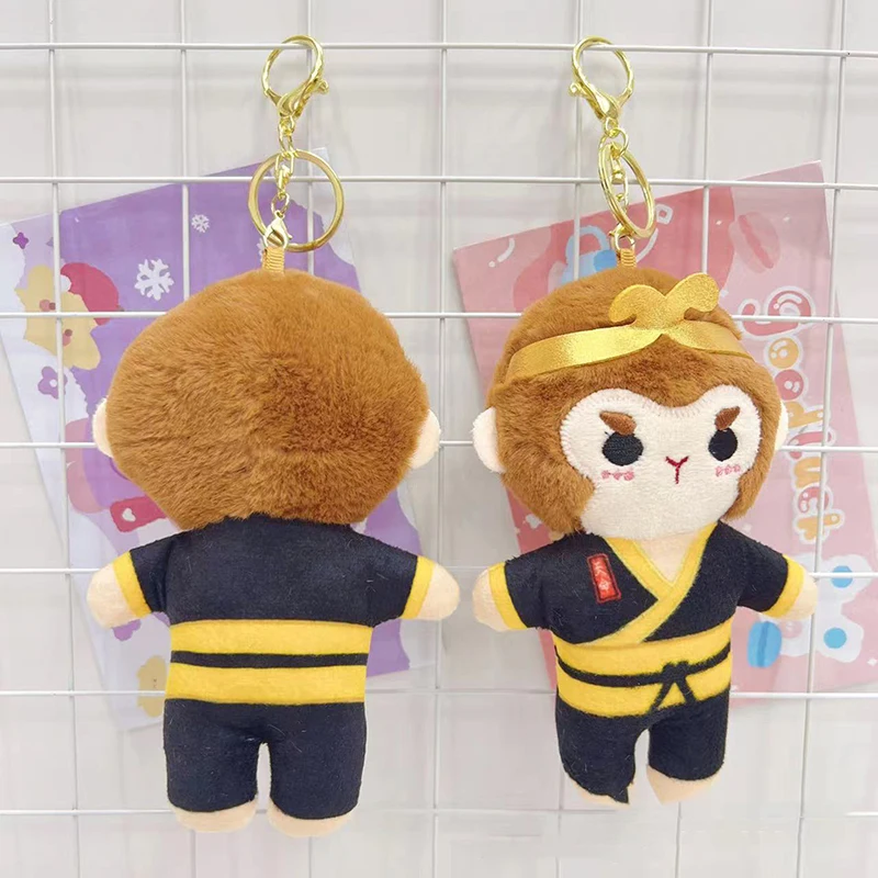 16cm Cute Cartoon Black Wukong Myth Plush Doll Keychain Pendant Toys Kawaii Car Key Ring Bag Backpack Decoration Accessories