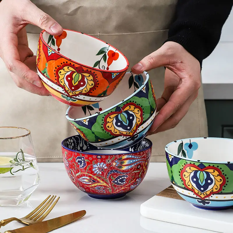 クリエイティブなセラミックボウル,手描きの麺,インスタント麺,家庭用フルーツサラダボウル,キッチン食器