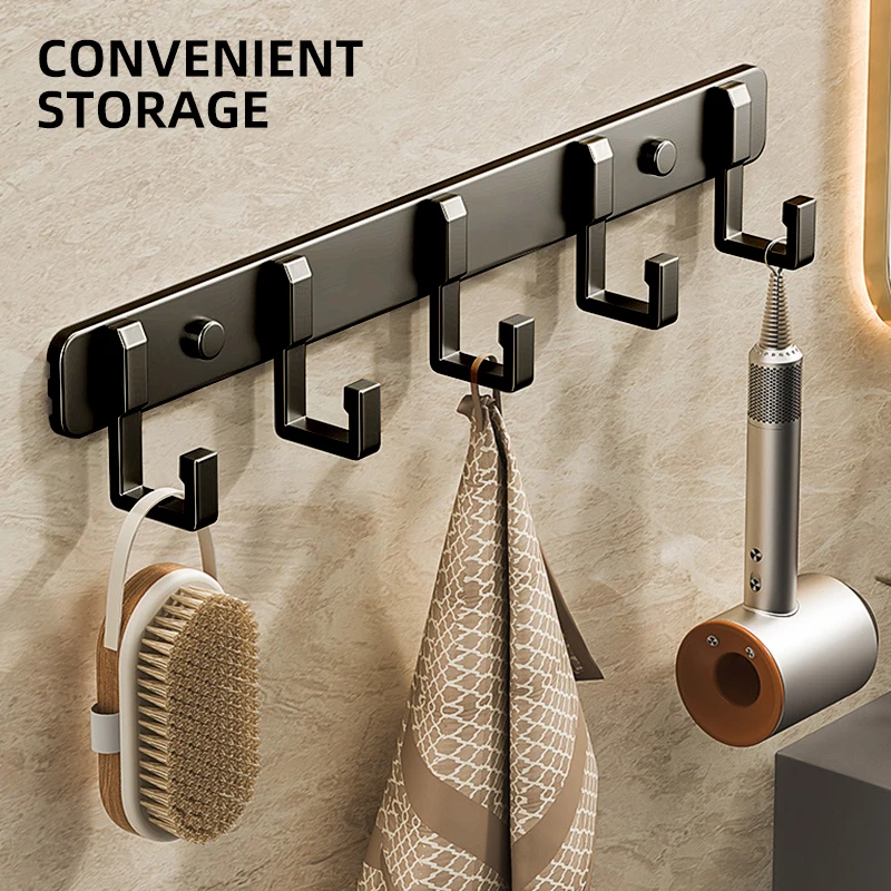 Space Aluminum Hook Bathroom Towel Hook Living Room Door Back Clothes Hook Simple Black Storage Hook Wall Hook To Save Space