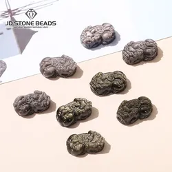 1 Pc Natural Stone Gold Silver Obsidian Pixiu Carving Bead Through Hole 21*11mm For Jewelry Making Handmade Bracelet Accessory