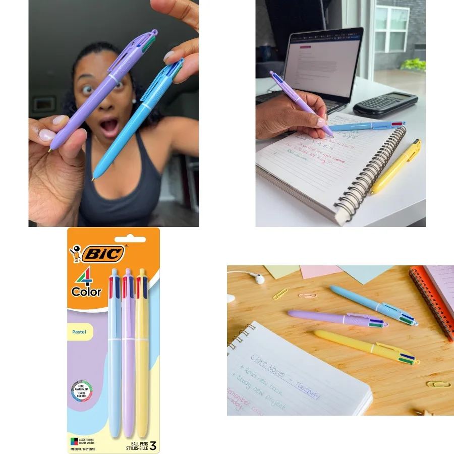 

BIC 4 Color Pastel Ballpoint Pen with Smooth 1.0 mm Point and Retractable Design 3-Count in Assorted Ink for Office School and