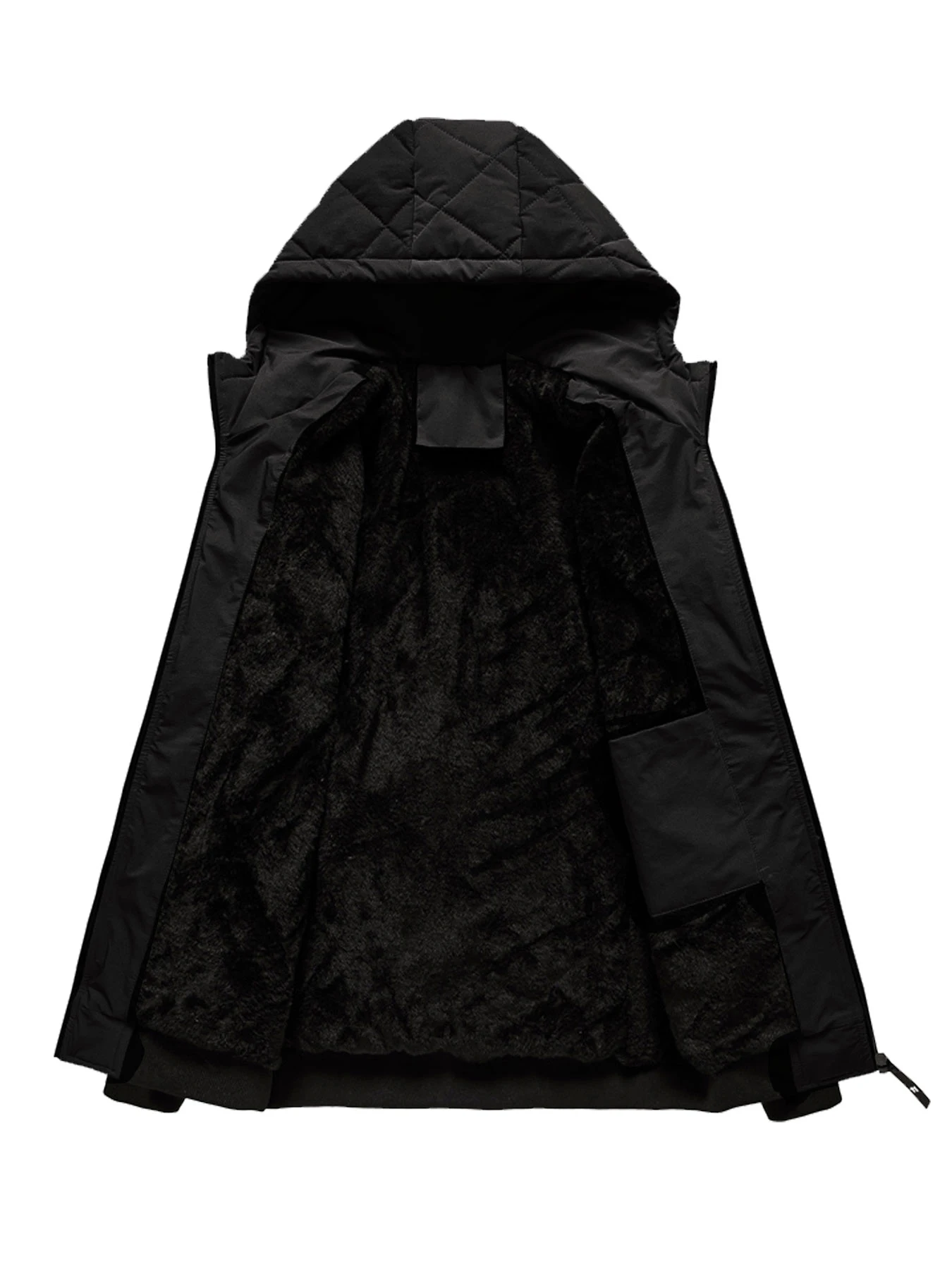Men's Winter Fleece-Lined Thickened Jacket with Diamond Pattern Hooded Cotton Coat, Windproof and Warm, Suitable for Outdoor Sports and Leisure