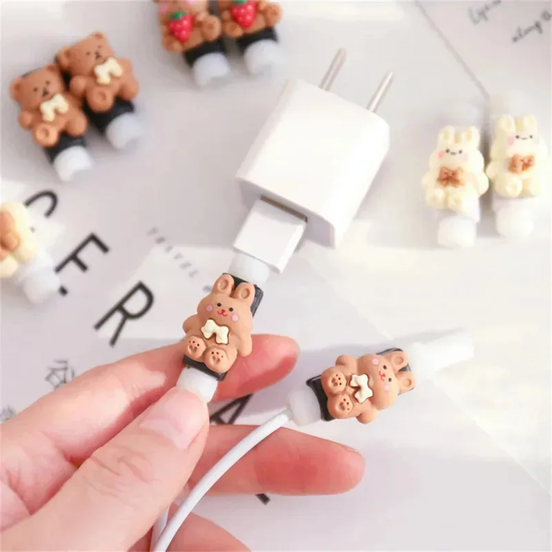1/2pairs For IPhone Cute Cartoon Data Cable Protective Sleeve Charging Cable Anti-Break Protector Headphone Cable Protection