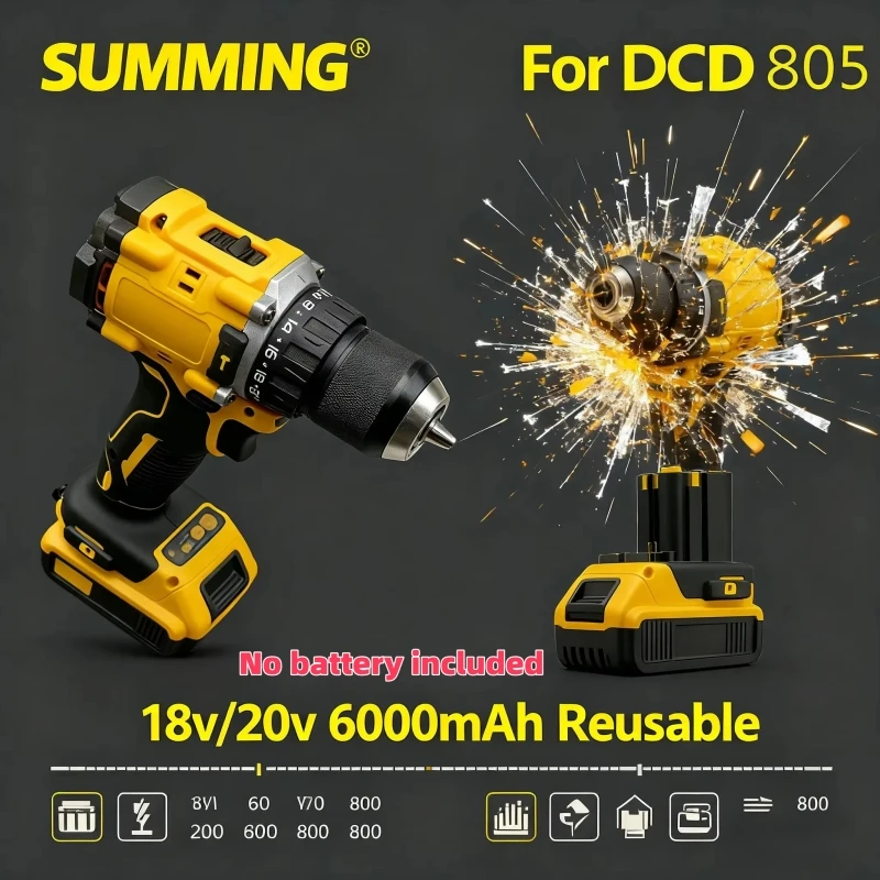 

Lithium Battery 20V RechargeableBrushless Compact ElectricScrewdriver replaceable Hand Drill Impact Drill DCD805 for DCB206