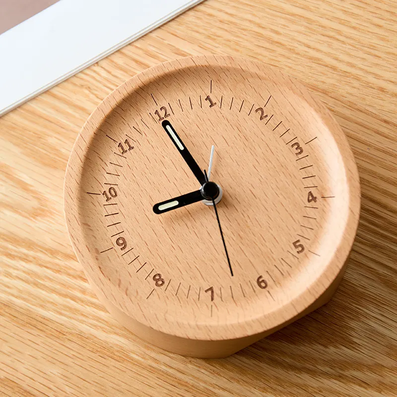 Wooden Small Desk Clocks Nordic Minimalist Table Clocks Stylish Silent Luminous Pointer Round Alarm Clocks Desktop Decoration