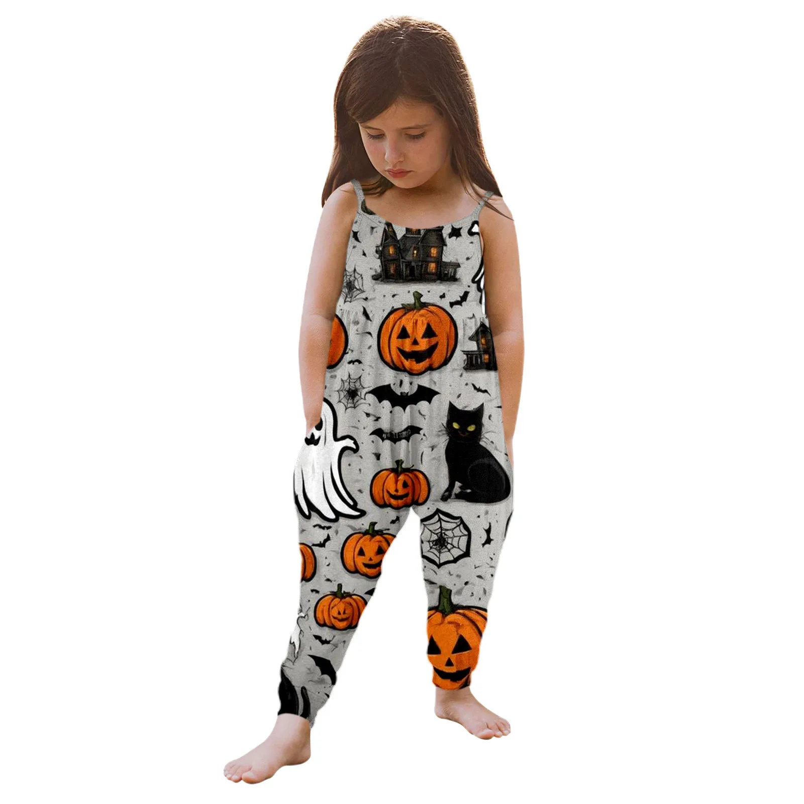 Halloween Jumpsuit Toddler Baby Halloween Fashion Prints Jumpsuit Sleeveless Romper Outfits Pants Clothes Baby Girl Heart