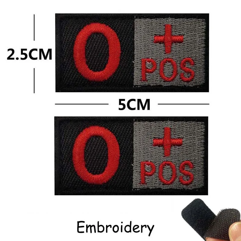 1/2 Stück, A B AB O POS-NEG Blutgruppen-Abzeichen, Stoffapplikation, Stickerei, Klettverschluss-Patches, militärischer taktischer Patch für Rucksäcke