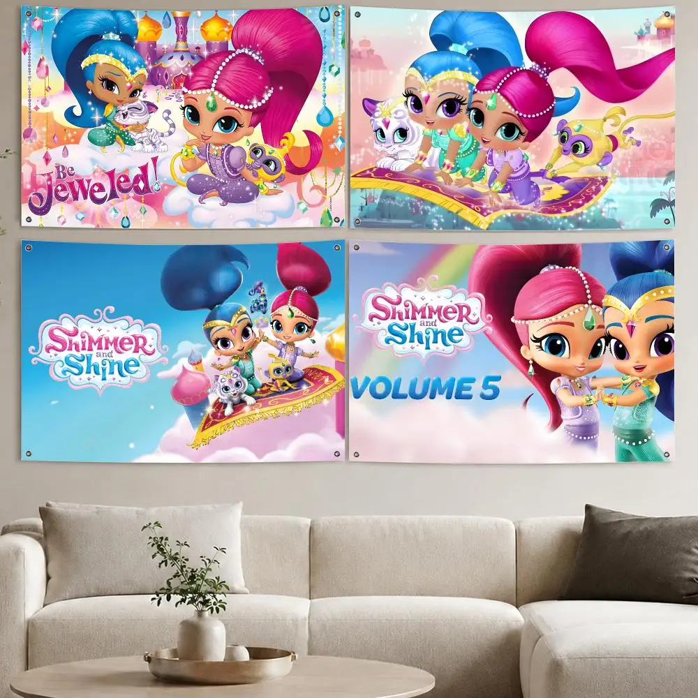 Shimmer and Shine Flags Aesthetic Wall Tapestry Printed Wall Hanging Living Room Party Outdoor Decor