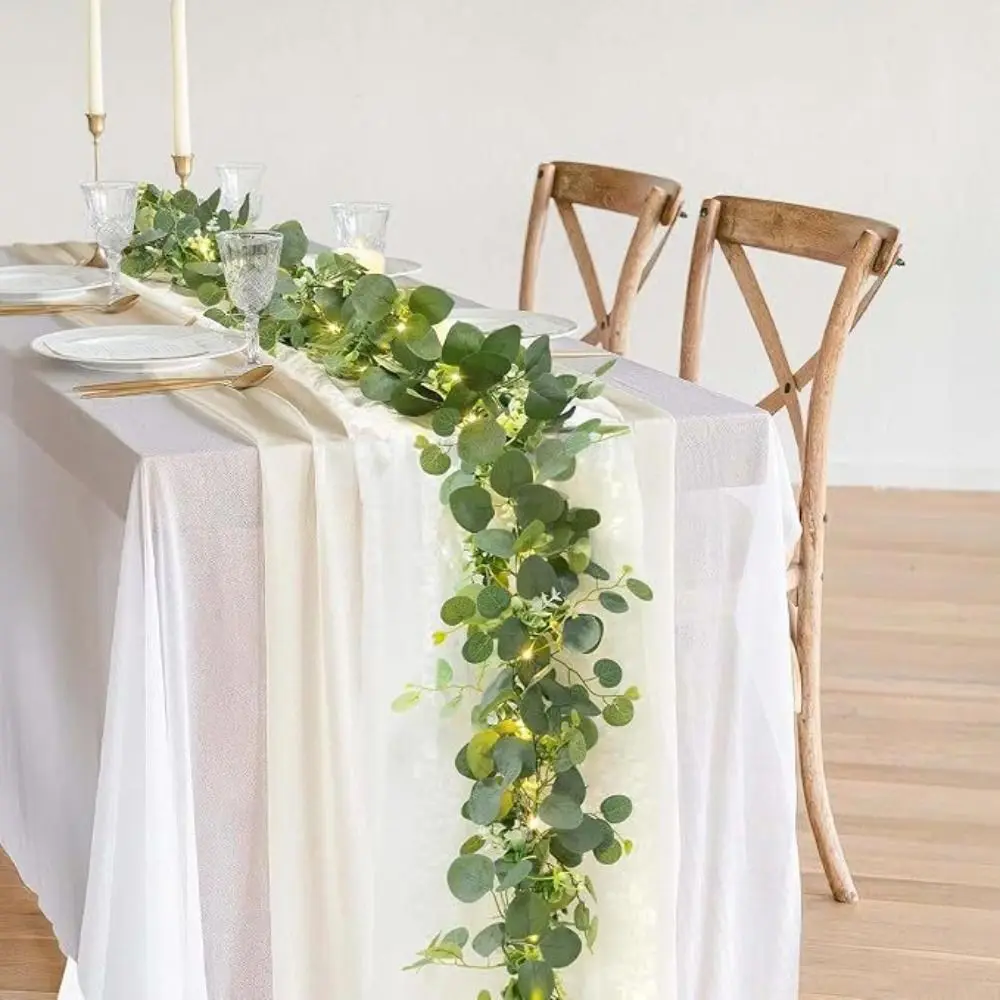 Lush With Lights Eucalyptus Garland Artificial Leaves White Flowers Artificial Garland Green Berries Fake Plant Vine Home Decor
