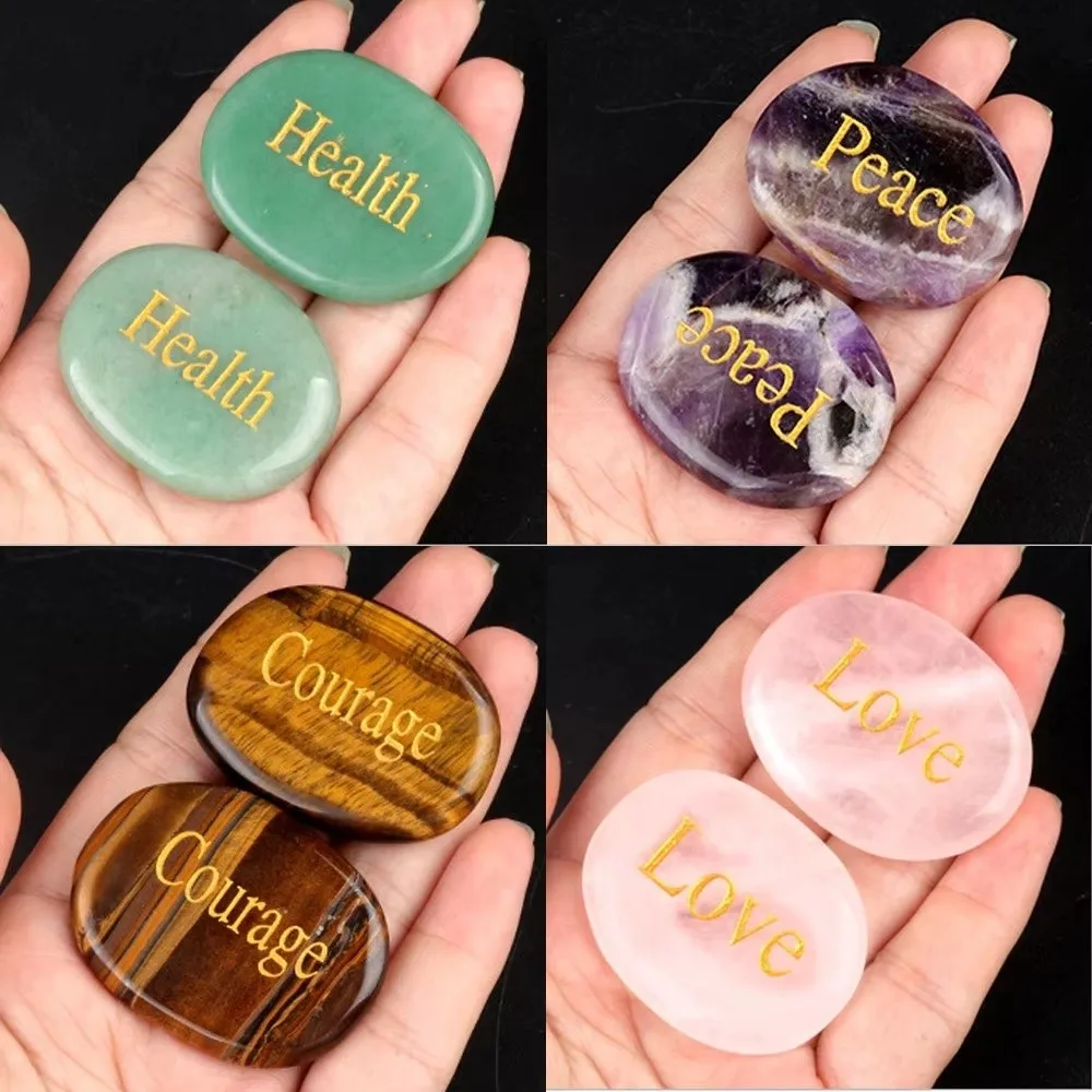 Ellipse Shape Thumb Worry Stones Engraved Different Inspirational Word Natural Stone Crystal Natural Crystal Stone Ornaments