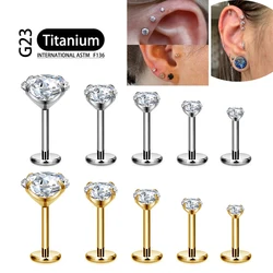 ASTM F136 Titanium 2/2.5/3/4/5/6Mm Cz Labret Stud 16G Tragus Helix Kraakbeen Schelp Flatback Oorlel Piercing Lichaam Sieraden ﻿