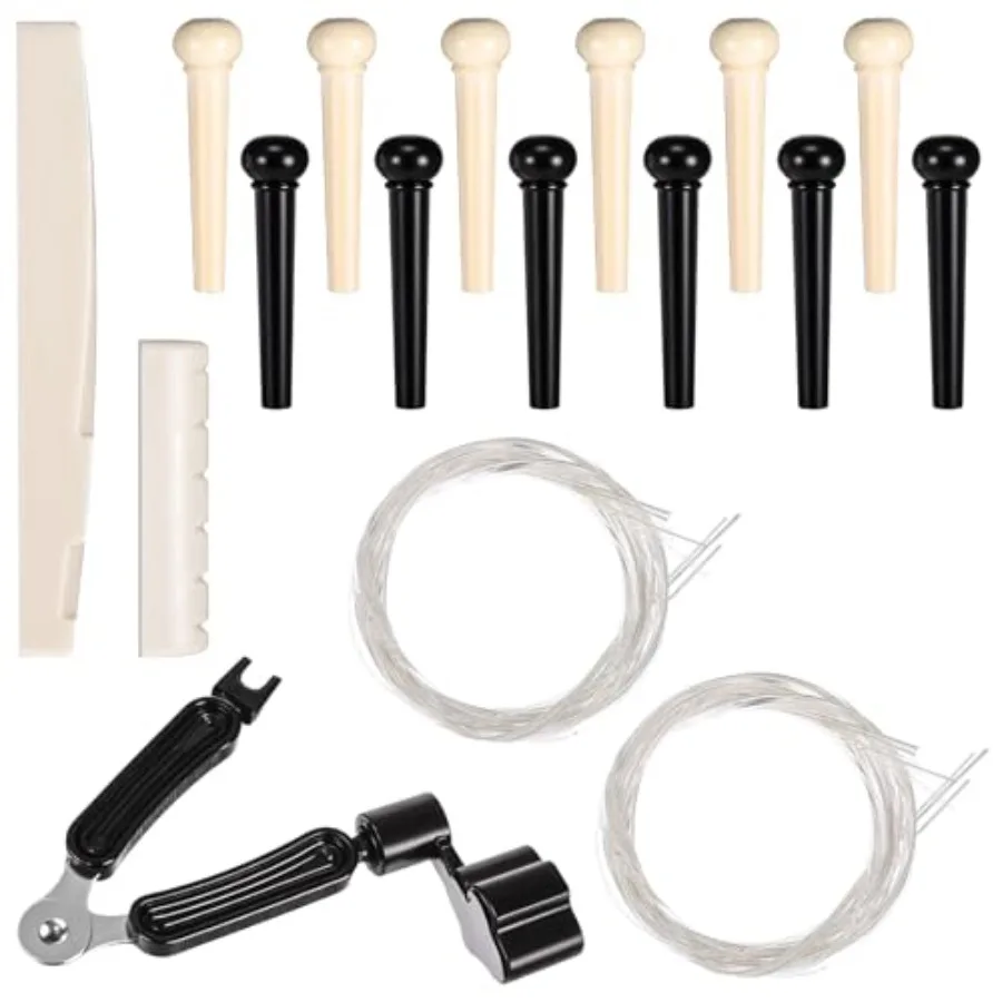 14 PCS Acoustic Guitar Bridge Pins Guitar Pegs Acoustic Guitars Saddle with 3-in-1 Pin Puller Remover and 12 PCS Classical Nylo