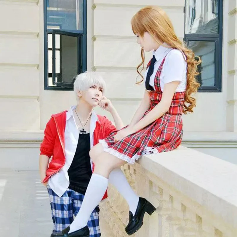 UUI1 Hetalia Nyotalia World Academy W Cosplay Costume Perruque APH Axis Powers Hetalia Robe d'uniforme scolaire à carreaux écossais rouges Halloween