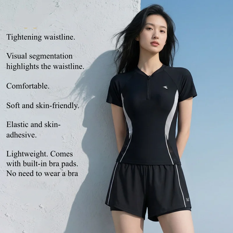 361Women Short/Long Sleeve Quick-Dry WaterProof Surfing Bathing Push Swim Shirt+Trunks 2Pcs Outdoor Running Yoga Beach SwimWear