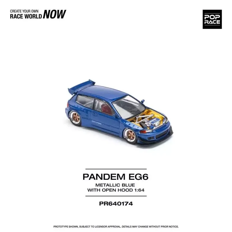 Pre-order *PopRace 1:64 Metal Blue PANDEM CIVIC EG6 Free Cover Alloy model - shipped in January