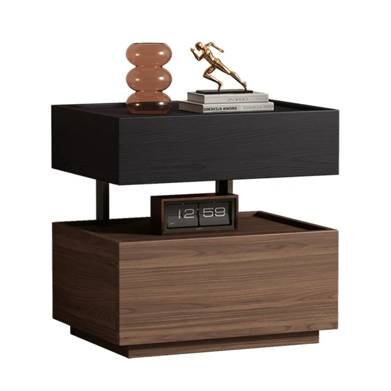 Suspended building block solid wood bedside table, Italian minimalist bedside light luxury bedroom locker