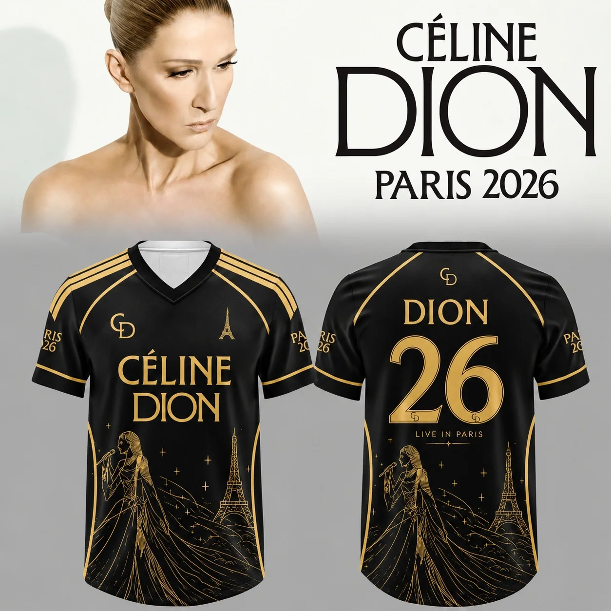2026 Céline Dion Paris Tour 3D Printed Jersey Men Breathable Quick Drying Short Sleeved T-shirt Family Matching Clothing