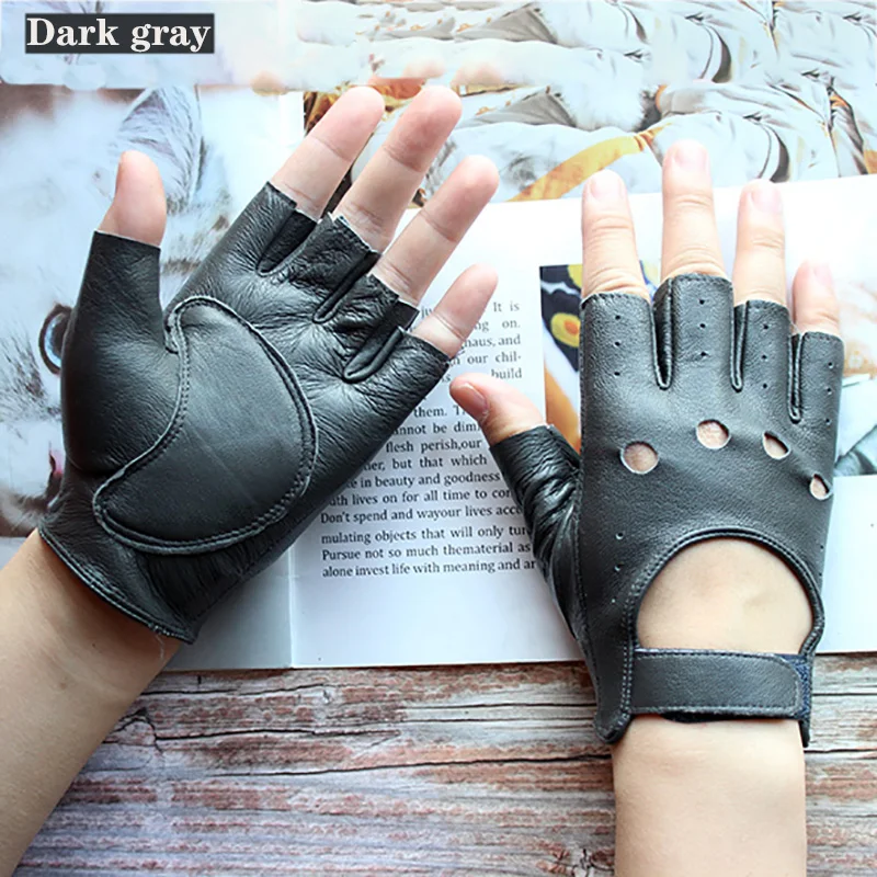 Leather Half Finger Gloves Women\'s Short Thin Section Unlined Spring and Autumn Motorcycle Riding Ladies Driving Fingerless