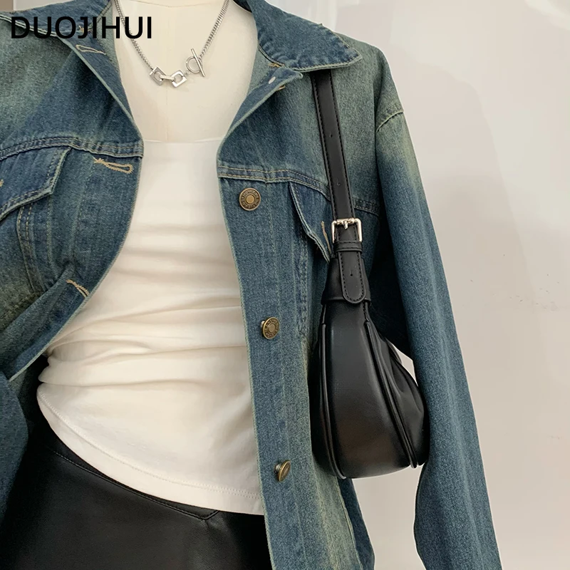 

DUOJIHUI Korean Basic Loose Chic Simple Women's Denim Coat Autumn Classic Single Breasted Long Sleeve Fashion Female Denim Coat