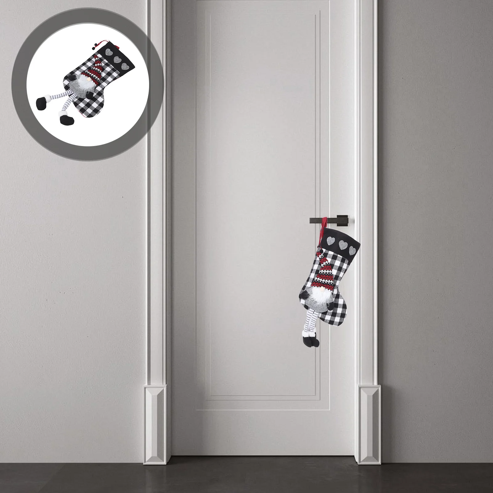 

Large Christmas Stockings Plaid Faceless Hanging Bag Christmas Ornament Xmas Tree Decor Festive Treat Holder