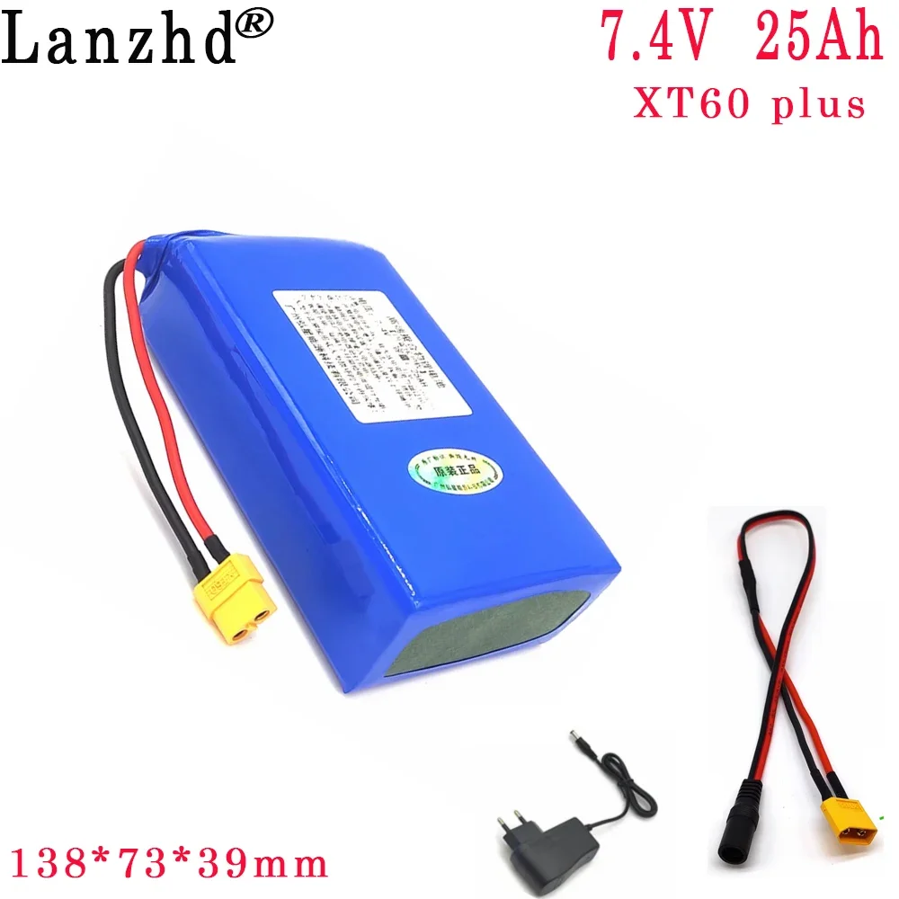 Bateria de lítio 7.4v grande capacidade 25AH 20A pequeno volume 8.4V 7.2V fonte de alimentação externa universal