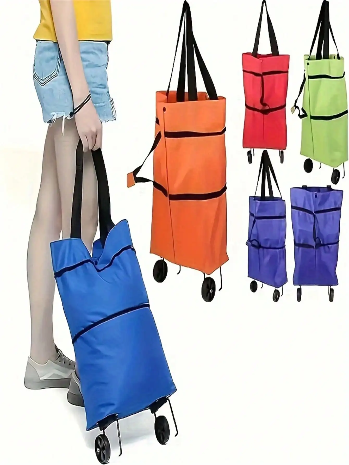

One Piece·Large Capacity Foldable Oxford Cloth Laundry Bag with Wheels, 55 Lbs Weight Capacity Durable Polyester Storage Bag, for Travel, Shopping, Home & Outdoor - Green/Red/Blue Available