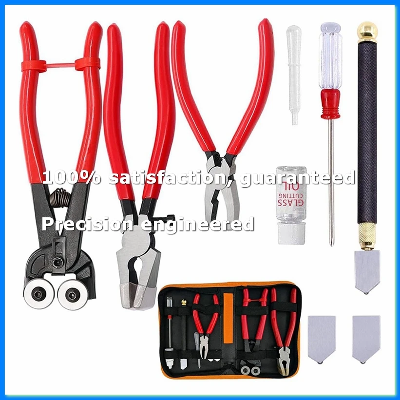 

Glass Cutting Tool Set Kit, Wheeled Glass Tile Nippers Glass Running Pliers Breaking Pliers Oil Feed Glass Cutter Set-A73M