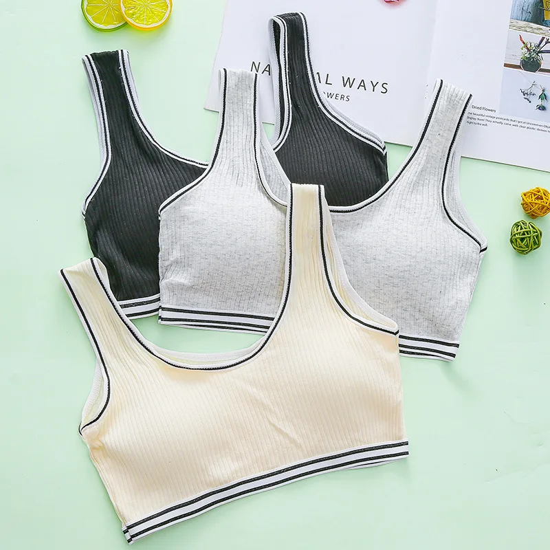 Girls' Underwear Cotton Soft Bra Solid Color Threaded Underwear Simple Lightweight Breathable Girls' Vest Yoga Sports Tank Top