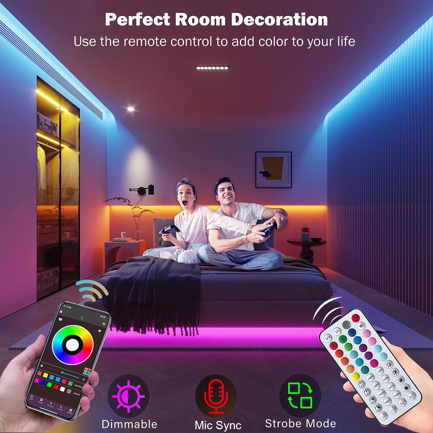 RGB Led Strip Lights APP Control Music Sync Led Room Light 10m 20m 30m 40m 60m Led Tape Flexible Ribbon for Home Bedroom Decor