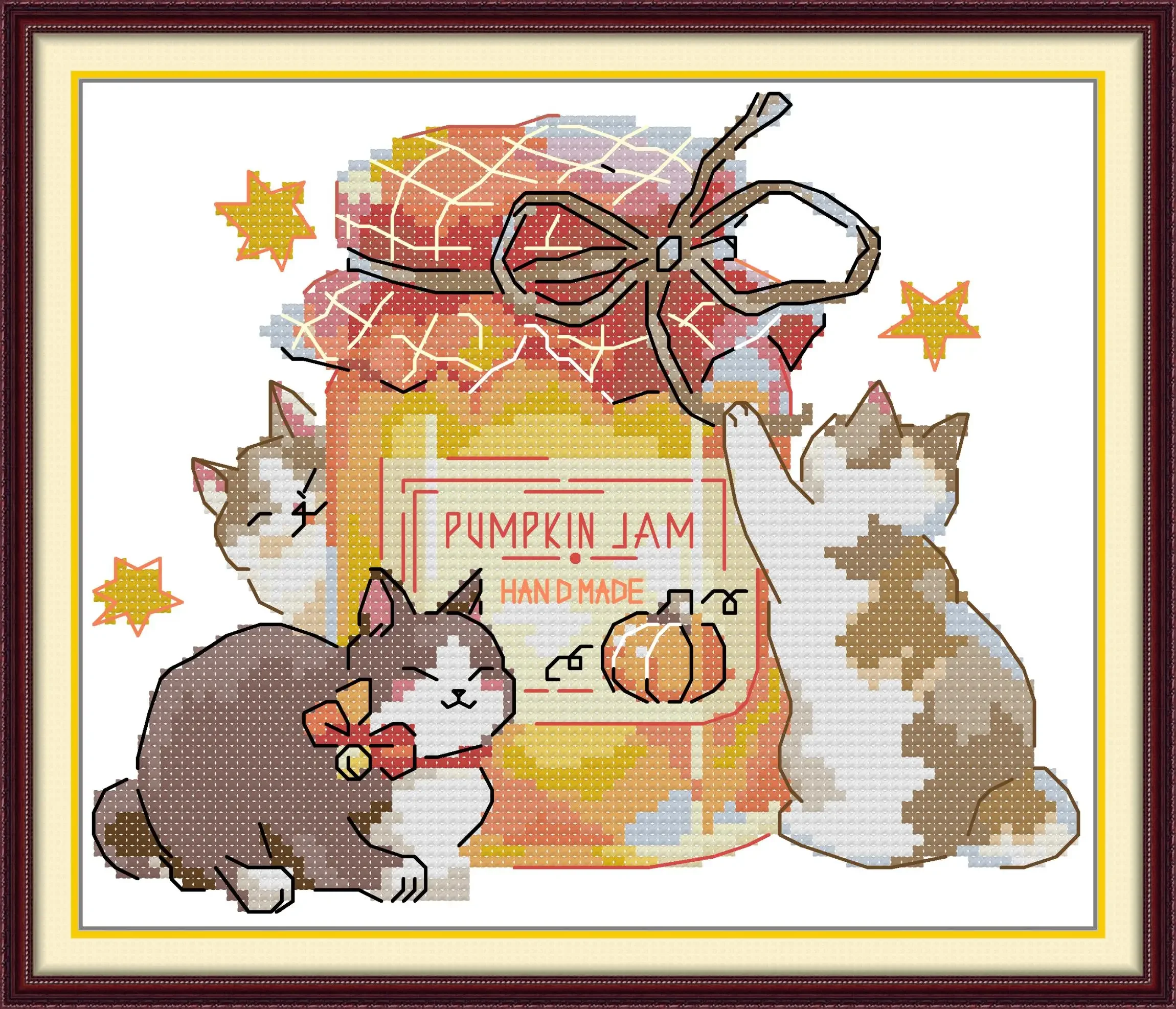 

Soulgift New Pre-Printed Cross Stitch Kit, Stamped 9CT/11CT/14CT/16CT DMC Threads, Embroidery Kit - Cat And Jam