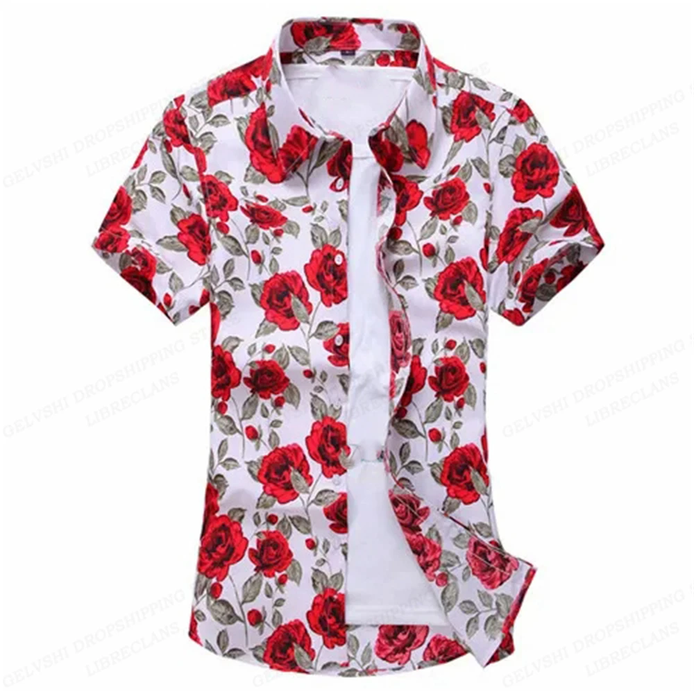 Verão floral camisas havaianas moda masculina camisa de manga curta blusa flor gola virada roupas masculinas casuais