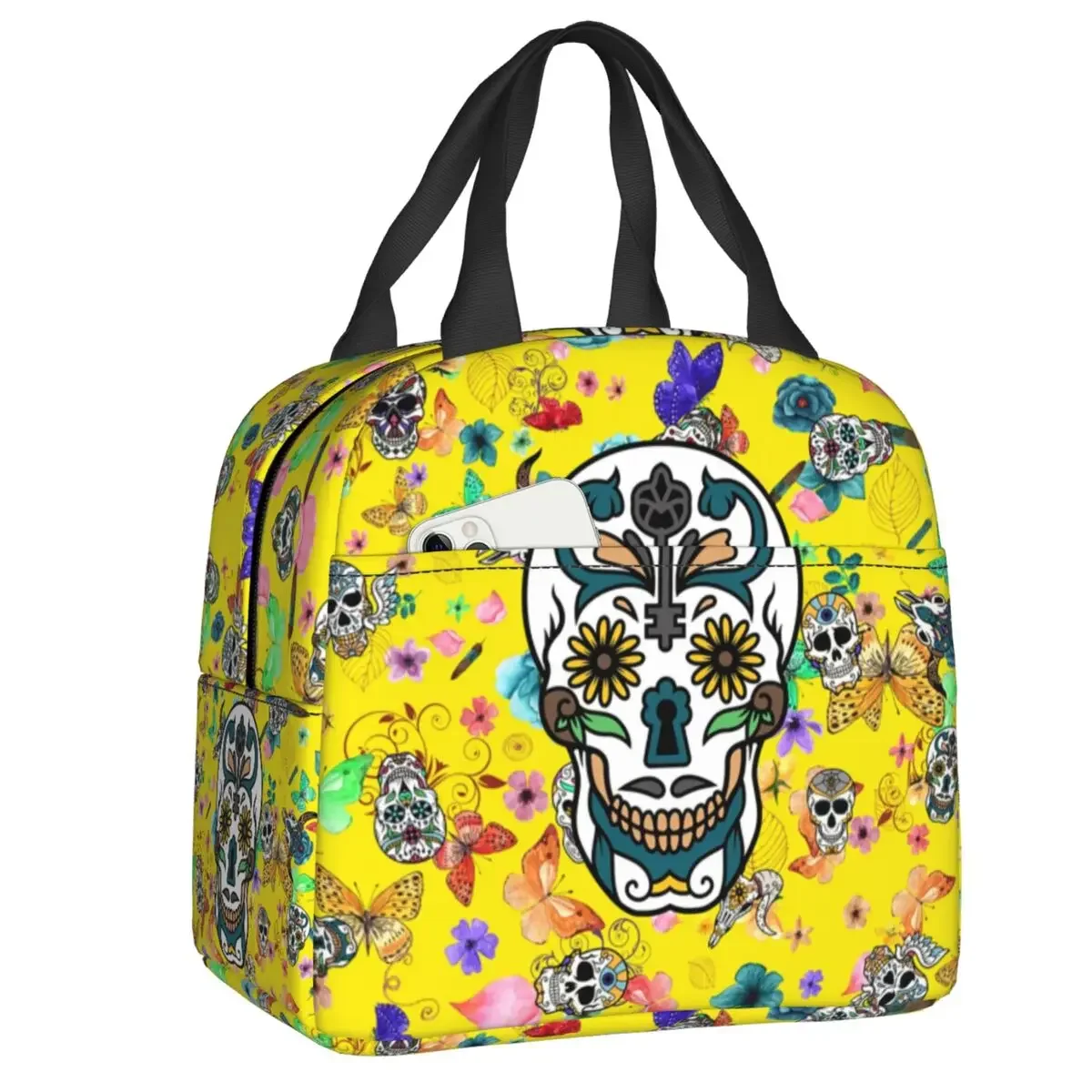 Sugar Skulls Day Of The Dead Lunchbox voor dames Kleurrijke skelet gotische koeler Thermische voedsel geïsoleerde lunchtas Kantoorwerk