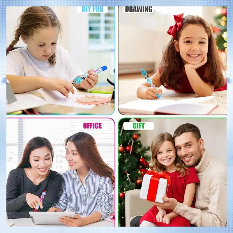 A82Q-12 Pcs Multicolor Beadable Pens 4In1 Colored Beads Pen Retractable Ballpoint Pens For DIY Making Kit Students Children Dura