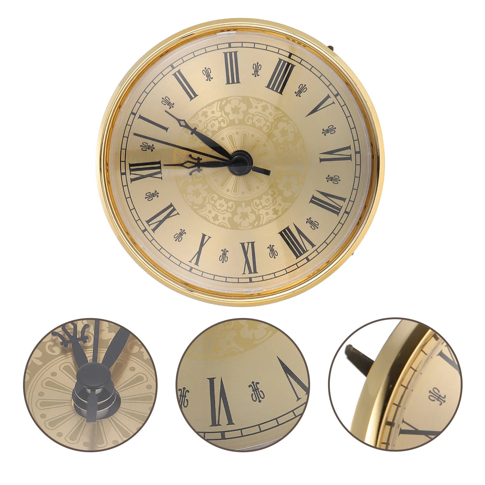 

Vintage Wall Clock Bell DIY Insert Quartz Household Roman Numeral Golden Clocks