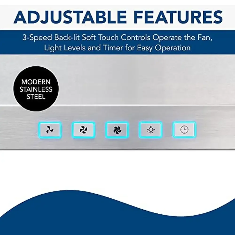 30-Inch Stainless Steel LED Lighting Convertible Wall Mount Range Hood 3 Speed Ventilation Slim Design Dishwasher-Safe Filters