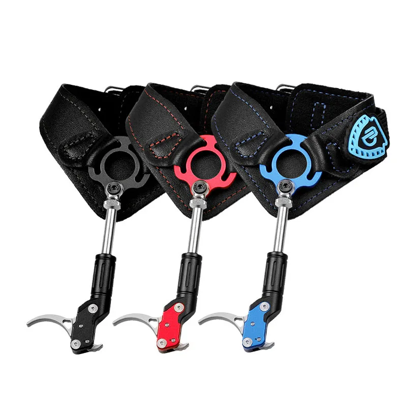 Archery Bow Release 360 Degree Rotatable Jaw Adjustable Leather Wristband Release Aids Compound Bow Hunting Shooting Accessories