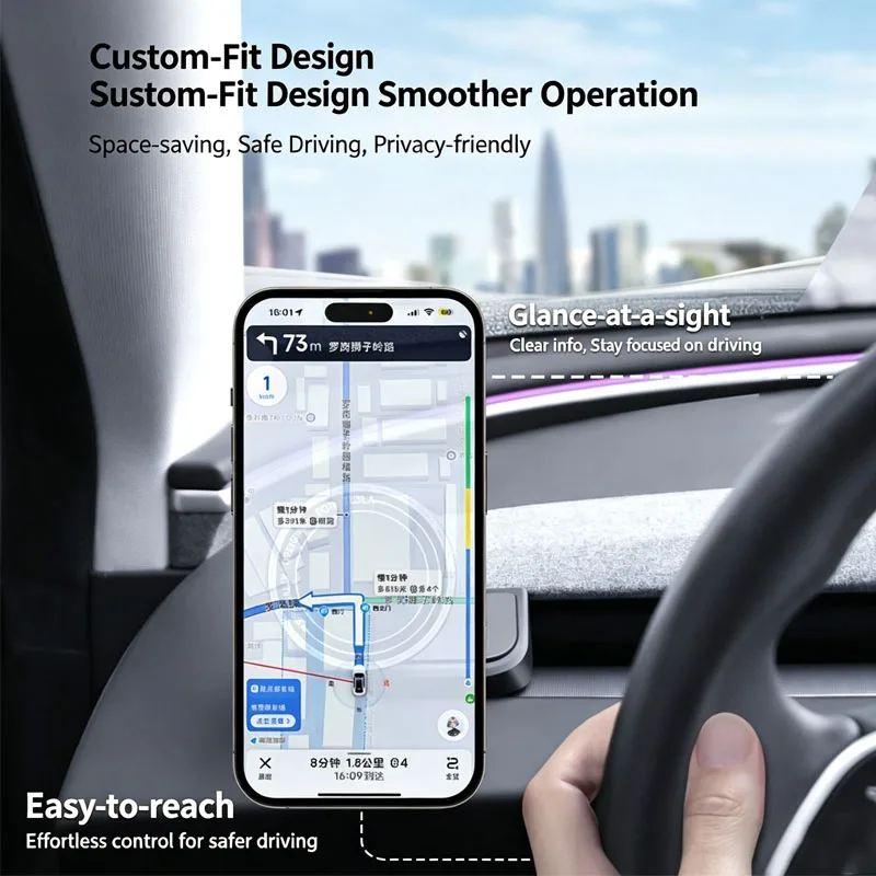 Car Phone Bracket Vibration Proof Holder for New Model 3/Y/YL Phone Holder with Seamless Base and Magnetic Disk Holder