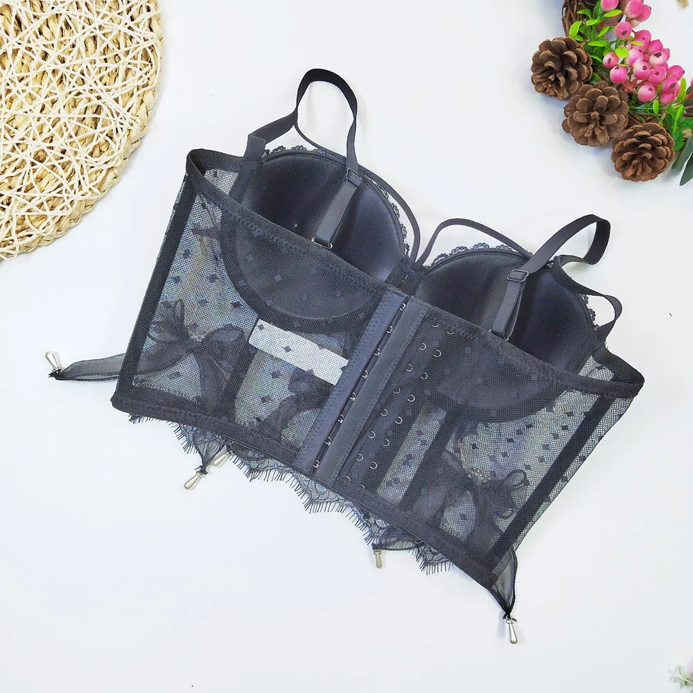 IRENE TINNIE koronkowa kokarda diamentowa wkładka gorset Push Up klub nocny Bralette damski biustonosz krótki top kamizelka gorset Plus rozmiar