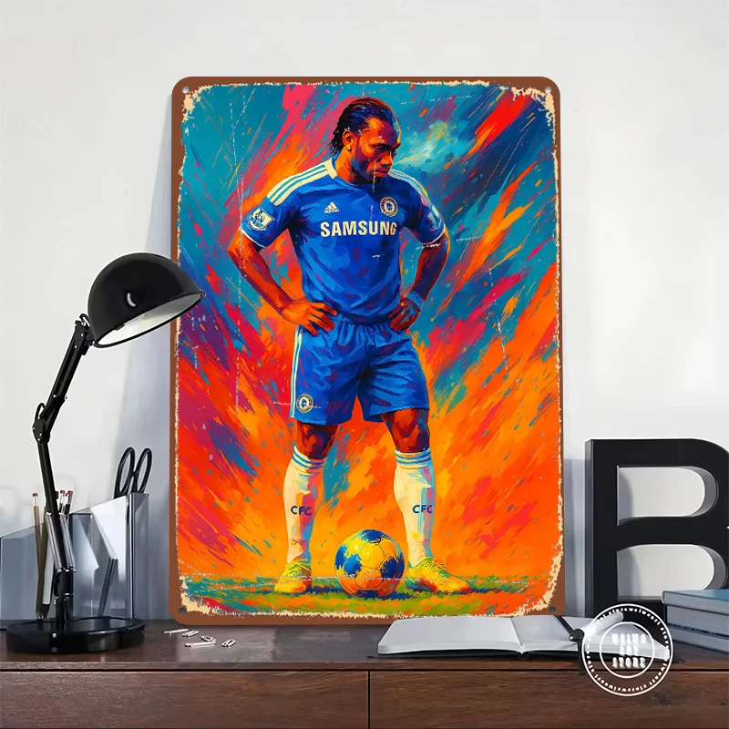 Didier Drogba Soccer Art Tin Plaque Poster Customized Wall Art Retro Vintage Metal Signs for Room Bedroom Decoration At Home