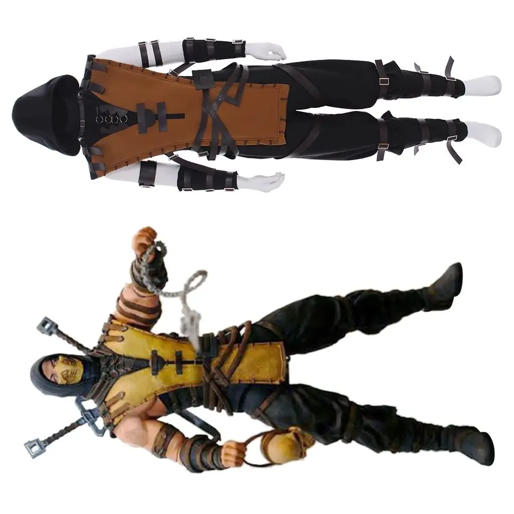 

Mortal Kombat X Scorpion Cosplay Game Costume Men Punk Retro Combat Uniform Full Set Halloween Carnival Ninja Battle Suit