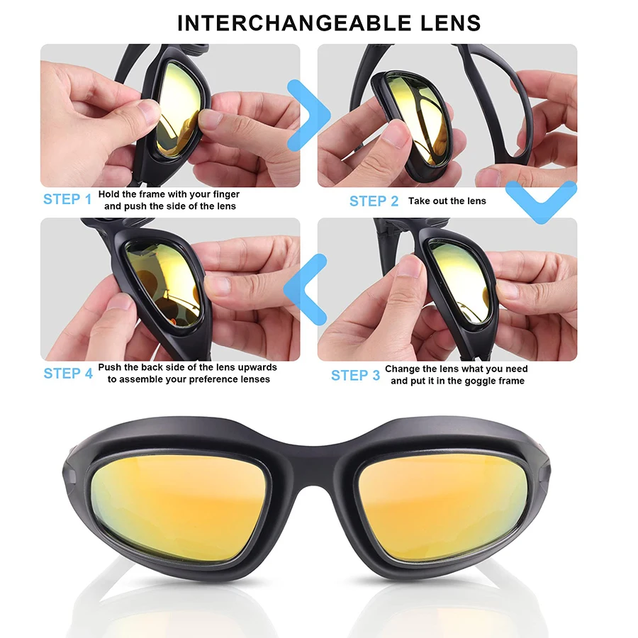 Motorcycle Riding Sun Glasses Anti-Fog Polarized Interchangeable Lens Sunglasses Shooting Cycling Hiking Work Padding Goggles