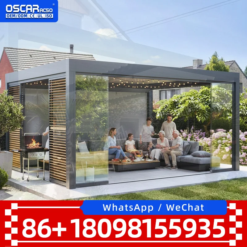 All Weather Aluminum Pergola Sun Shade Gazebo Louvered Roof Outdoor Patio Backyard Deck Garden BBQ Party Family Gathering Modern
