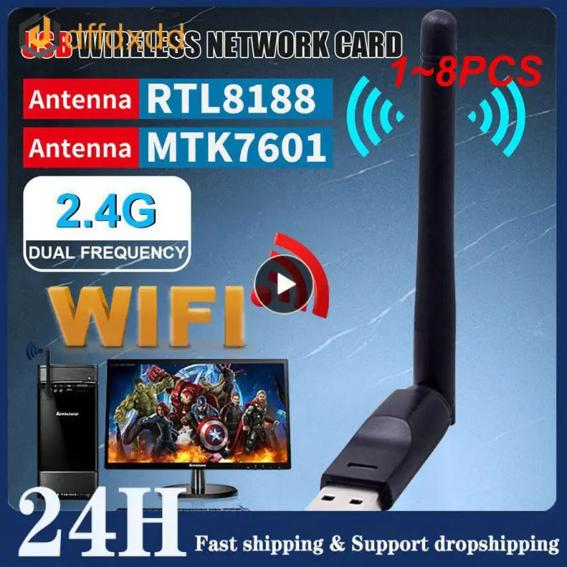 1~8PCS Wifi Adapter Wireless Network Card 150Mbps 2.4G Antenna 802.11b/g/n Ethernet Wifi dongle Network Card PC wifi receiver