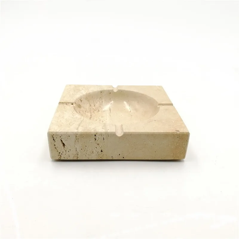 wholesale 50pcs customized Trending Minimalist OEM Beige Pretty Travertine Stone Ashtray