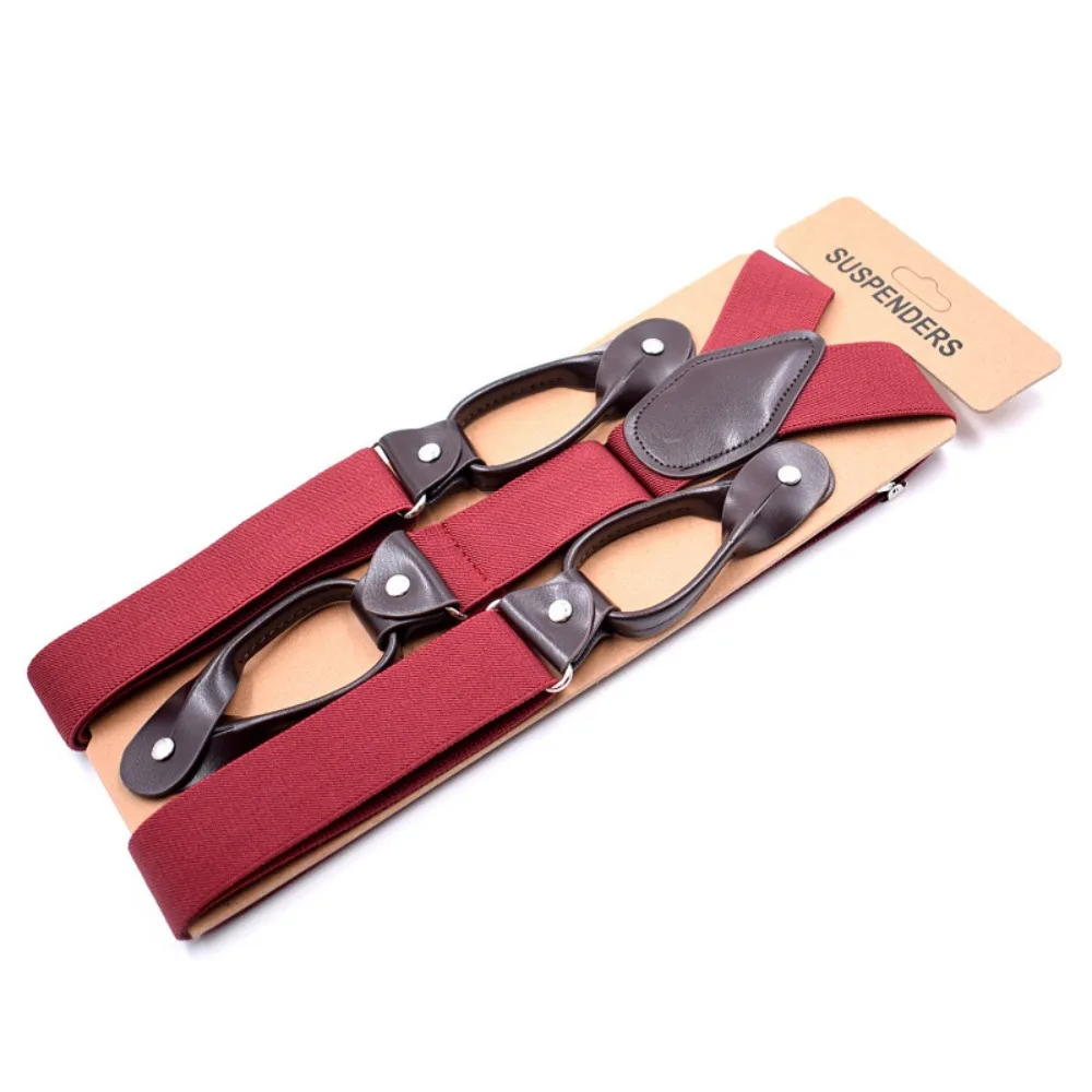 

Solid Color Vintage Suspenders Leather Trimmed Button End Button End Suspenders Elastic Straps Adjustable Y Back Suspenders