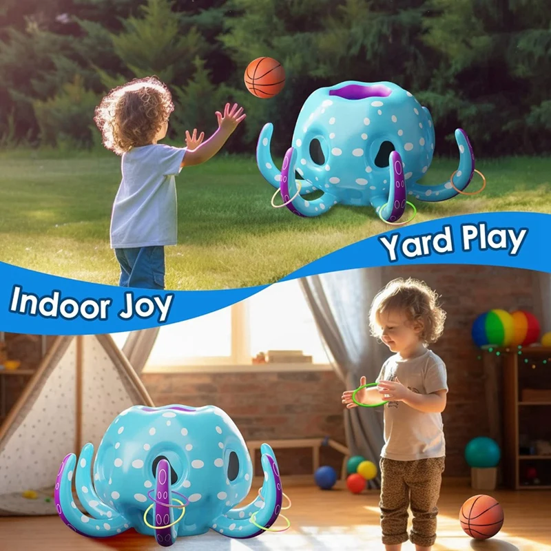 Aro de baloncesto inflable 2 en 1, juego de agua para interiores y exteriores, juguetes de piscina de pulpo para primavera y verano