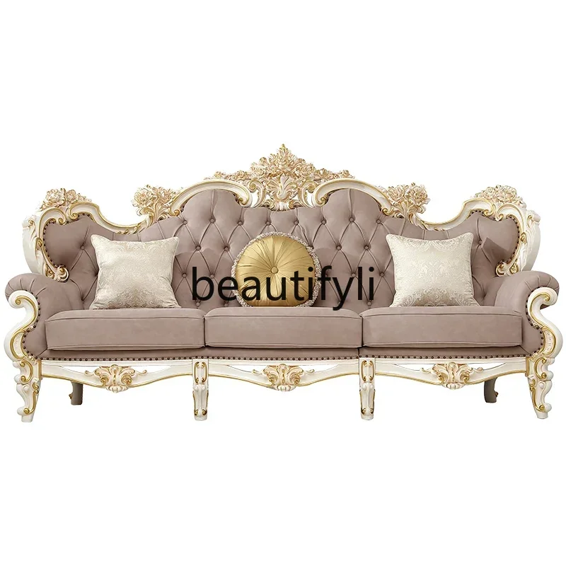 

LJYSofa combination solid wood carving flower luxury furniture cream wind Luo
