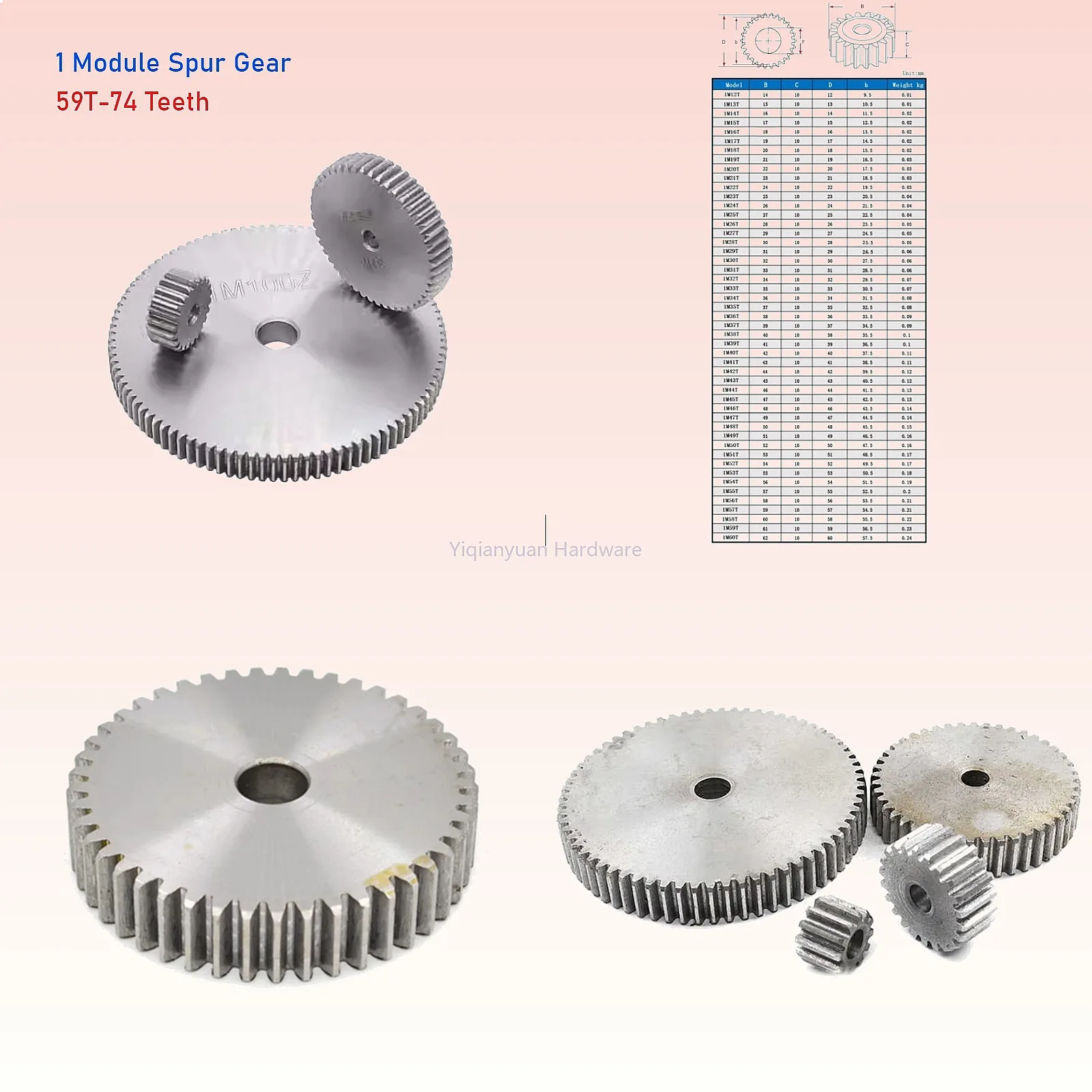 

Yiqianyuan 1 Module Spur Gear 59-74 Teeth 45# Steel Pitch 3.14mm Cylindrical Drive Gear