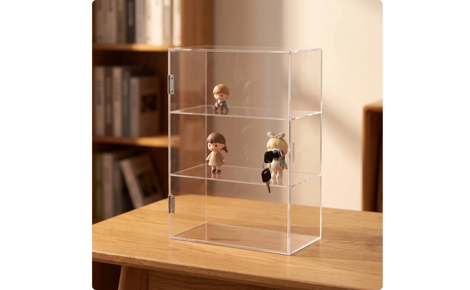 Lockable Acrylic Display Case 3-Tier Acrylic Display Case with Lock No Assembly Required Freestanding for Collectors, Countertop