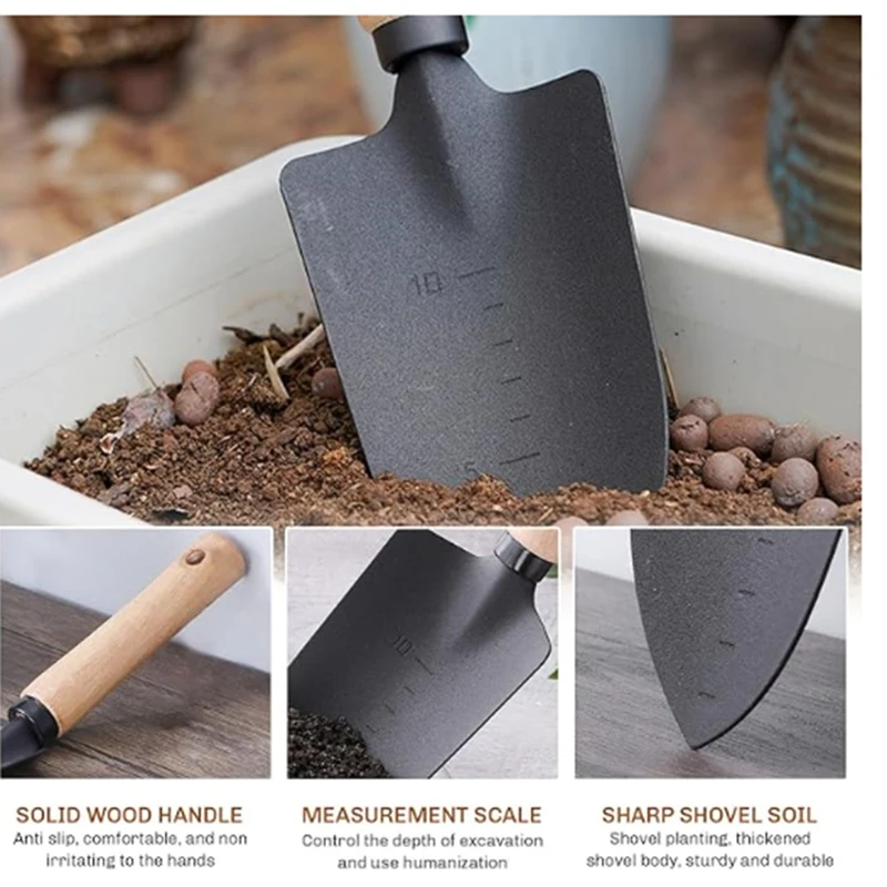 2Pcs Multifunctional Garden Trowel Set For Gardening & Camping Heavy Duty Shovel With Wooden Handle Hand Trowel